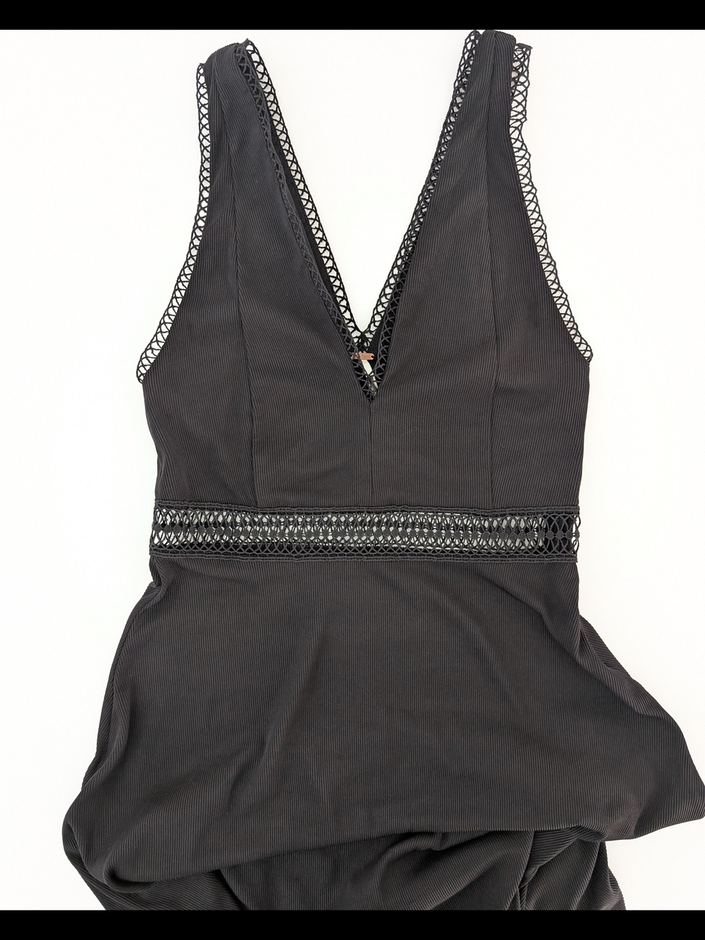 Free People Dress King Of My Heart Women 0 Black V-neckline Lattice Trim Casual - Picture 4 of 8